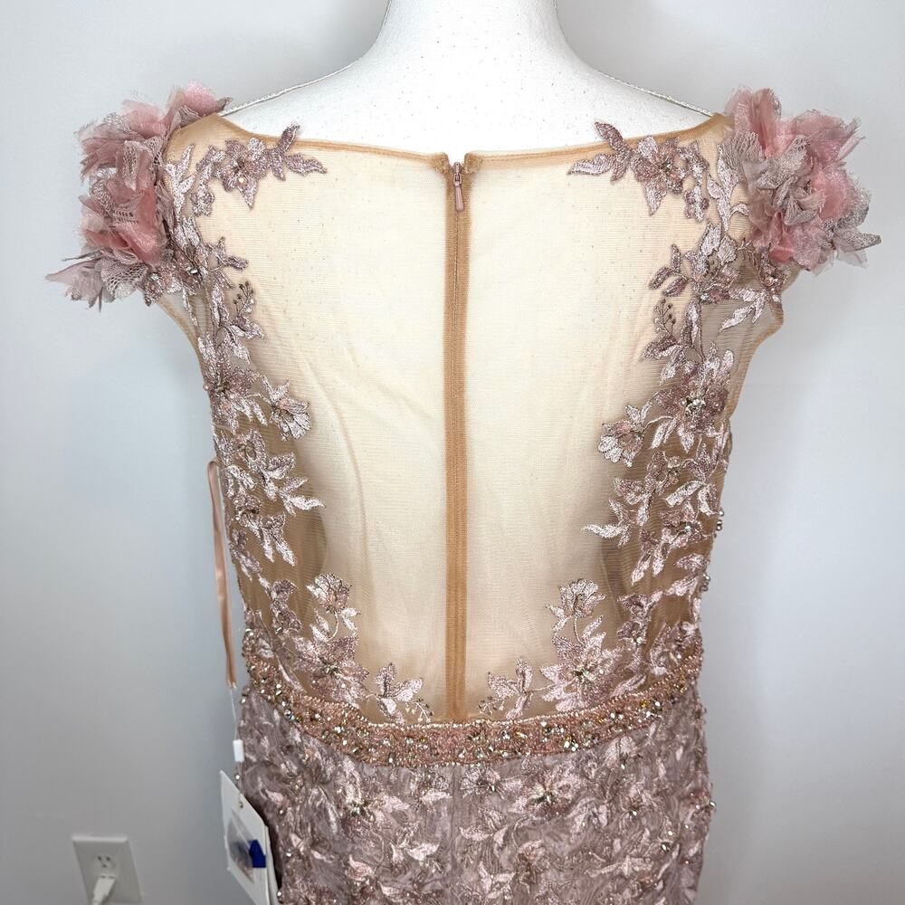 Mac Duggal 79368 Pink Embellished Lace Illusion Neck Gown With 3D Flowers Mocha - Picture 11 of 16